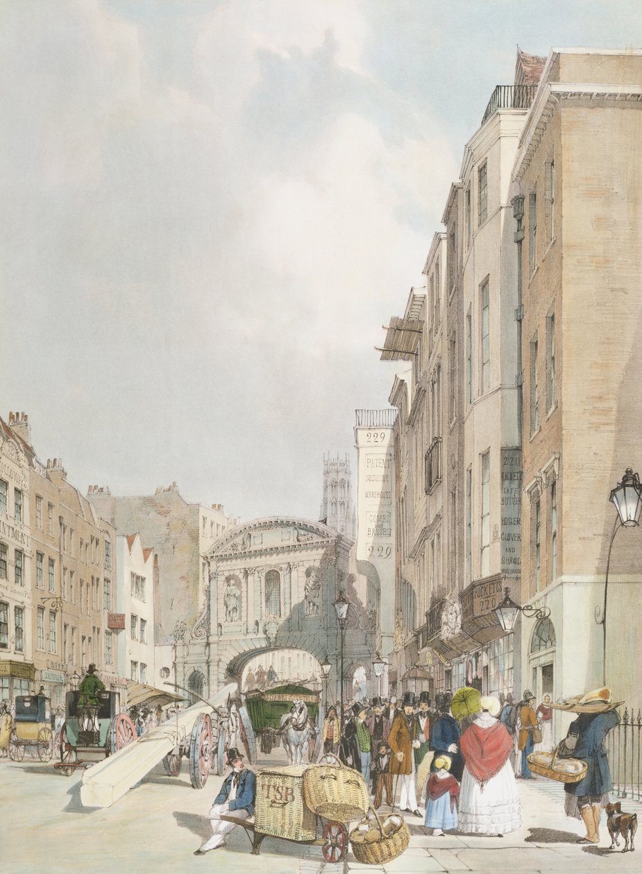 Temple Bar, Strandista, "London As It Is", kaiverrettu ja pubi. taiteilija, 1842 tekijältä Thomas Shotter Boys