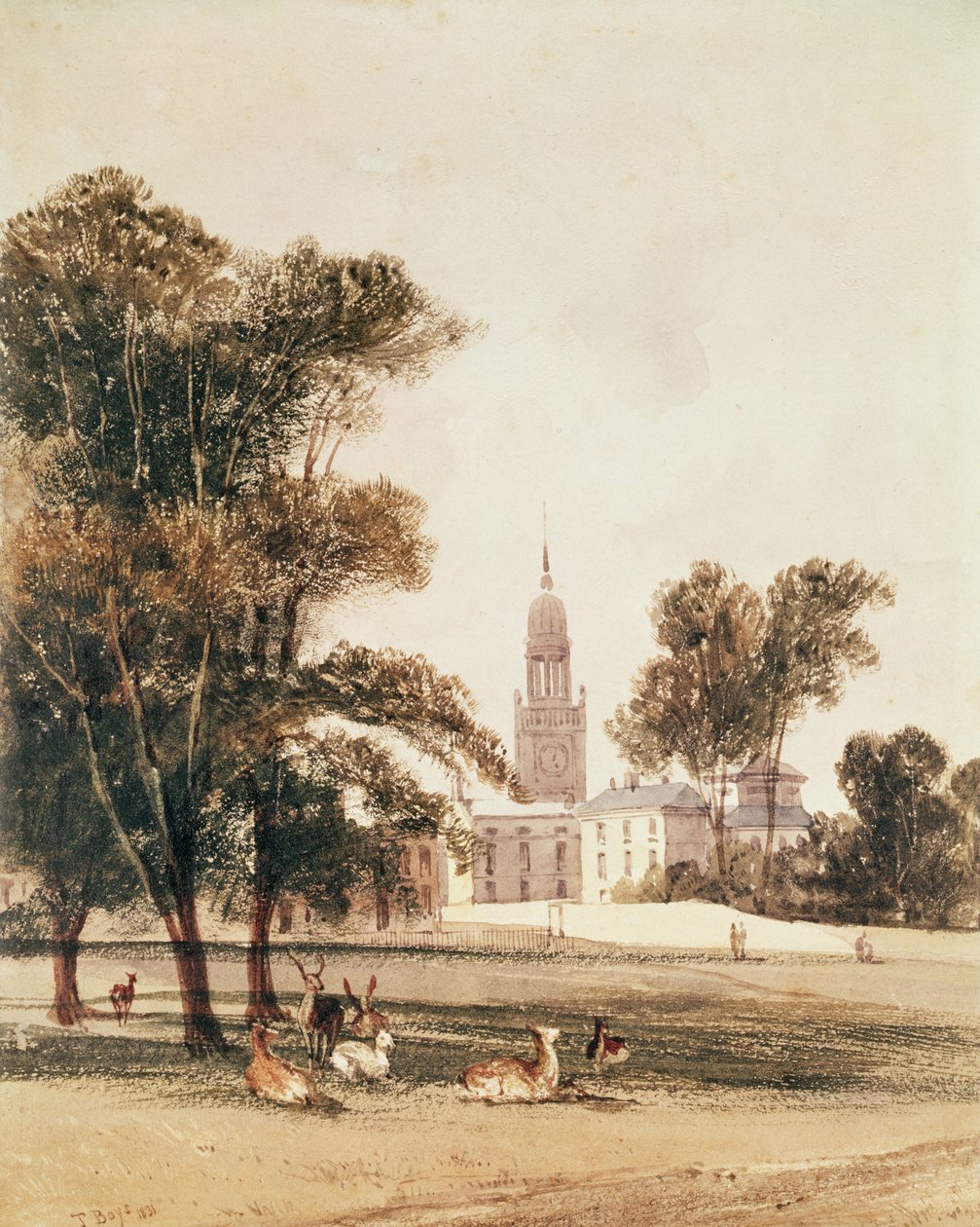 Pyhän Alfagen kirkko puistosta, Greenwich, 1831 tekijältä Thomas Shotter Boys