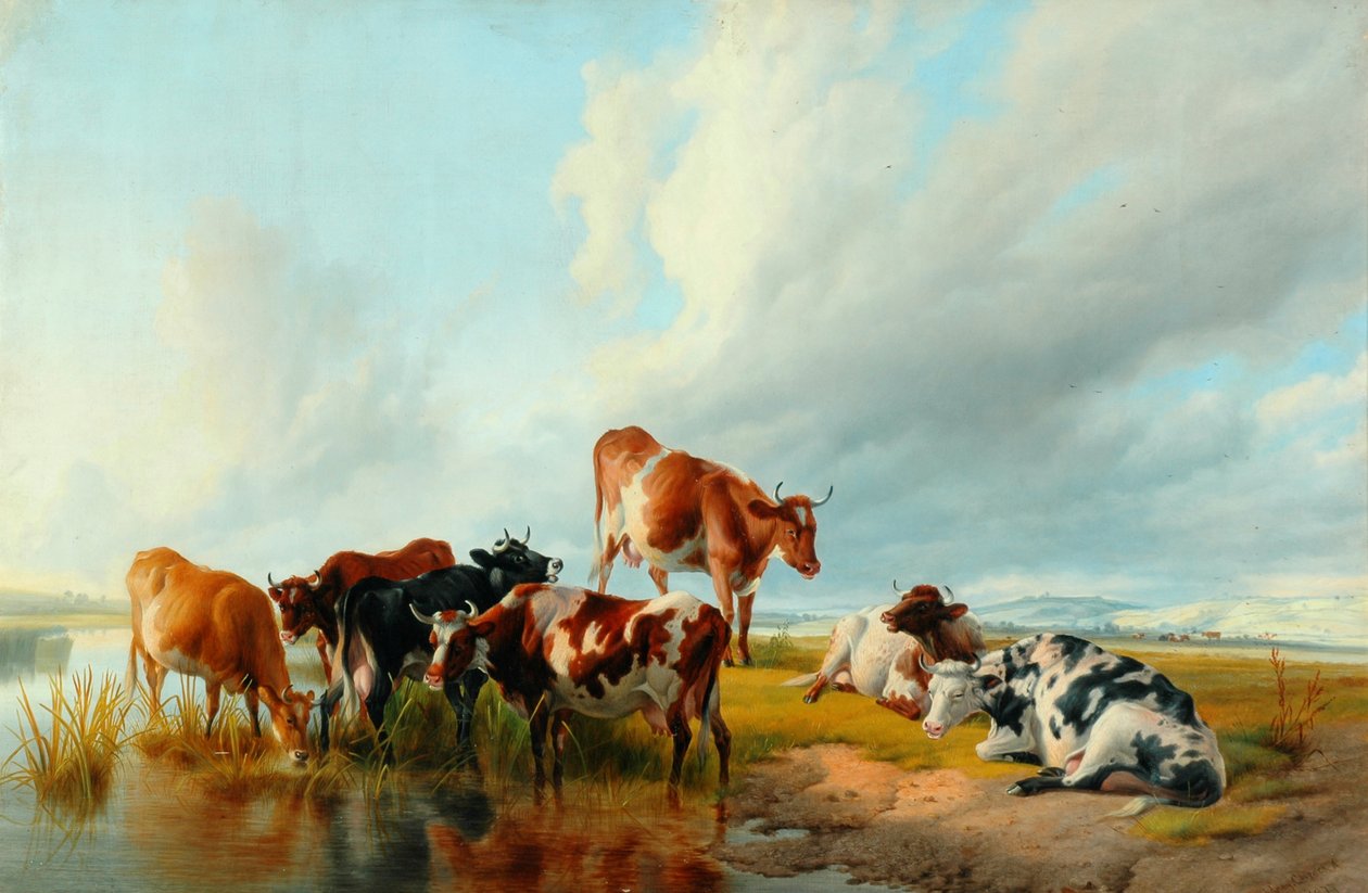 Ryhmä karjaa, 1877 tekijältä Thomas Sidney Cooper