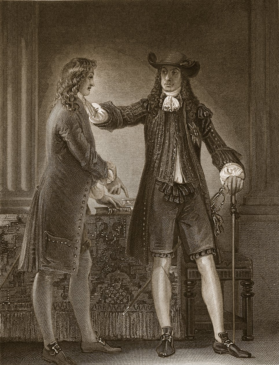 Charles II ja Sir William Temple, kaiverrettu J. Parker, kuvitus David Humen "The History of England", pub. R. Bowyer, Lontoo, 1812 tekijältä Thomas Stothard