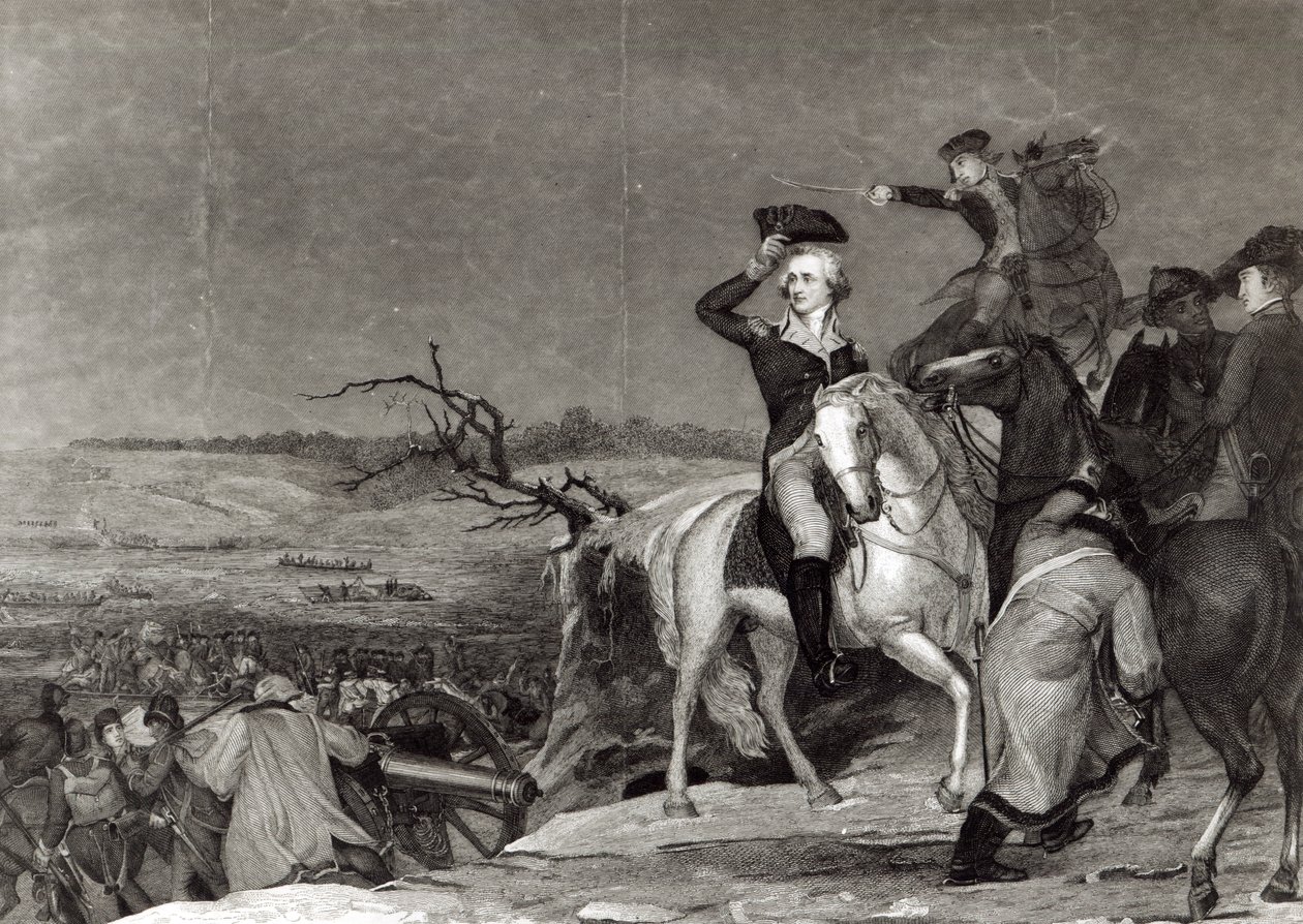 Delawaren kulku vuonna 1776, kaiverrettu J.N. Gimbrede elokuvalle "The New York Mirror" tekijältä Thomas Sully