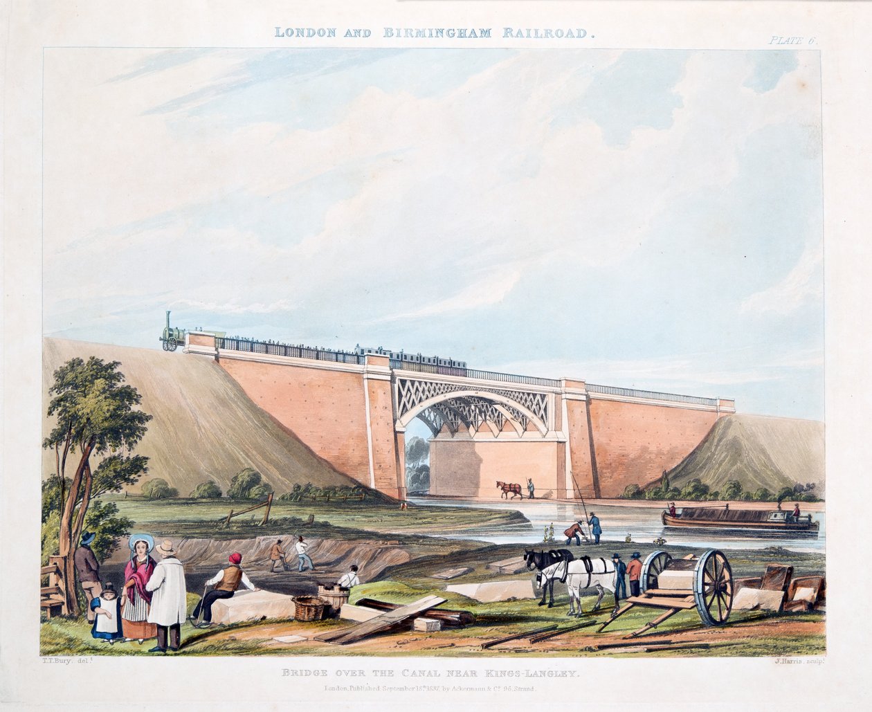 Silta kanavan yli lähellä Kings-Langleytä, 1837 (käsinvärinen kaiverrus) tekijältä Thomas Talbot Bury