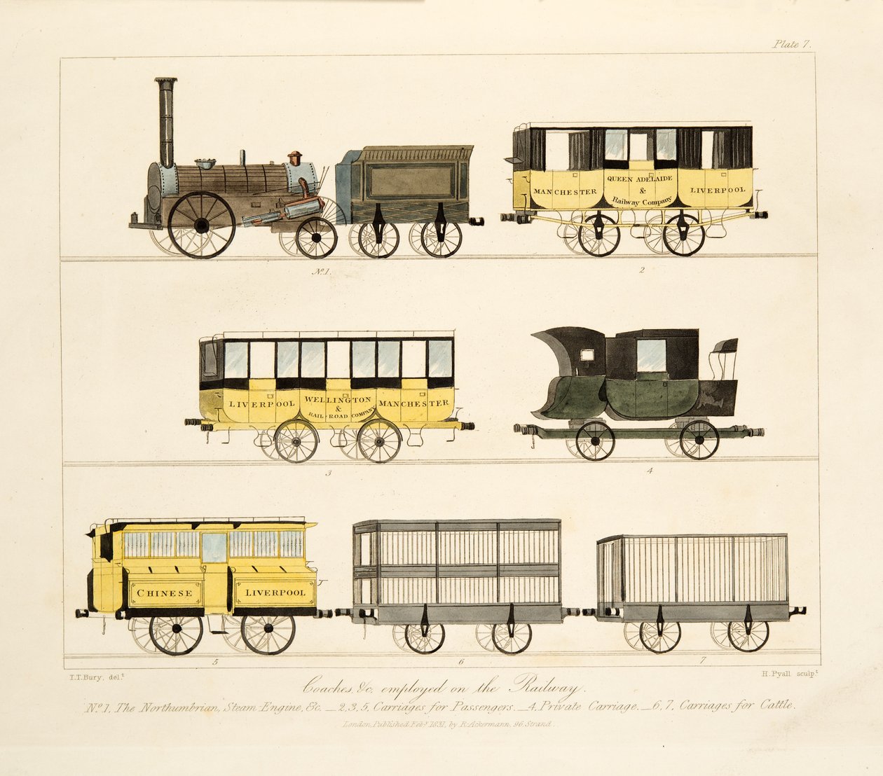 Linja-autot jne. rautateillä, 1831 (käsinvärinen kaiverrus) tekijältä Thomas Talbot Bury