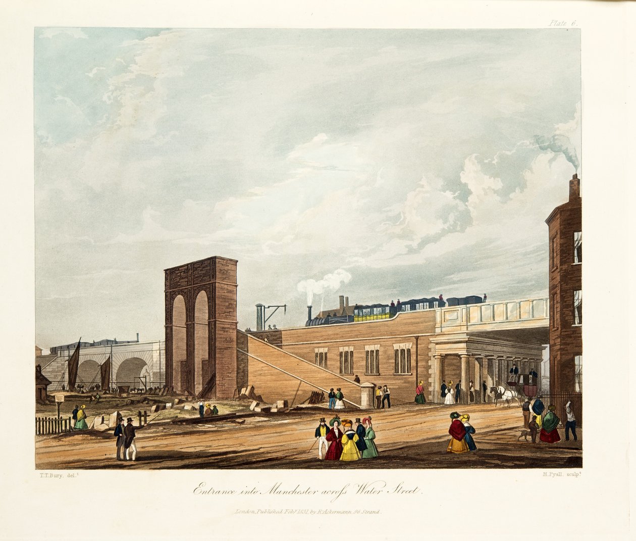 Sisäänkäynti Manchesterin Across Water Streetille, 1831 (käsinvärinen kaiverrus) tekijältä Thomas Talbot Bury