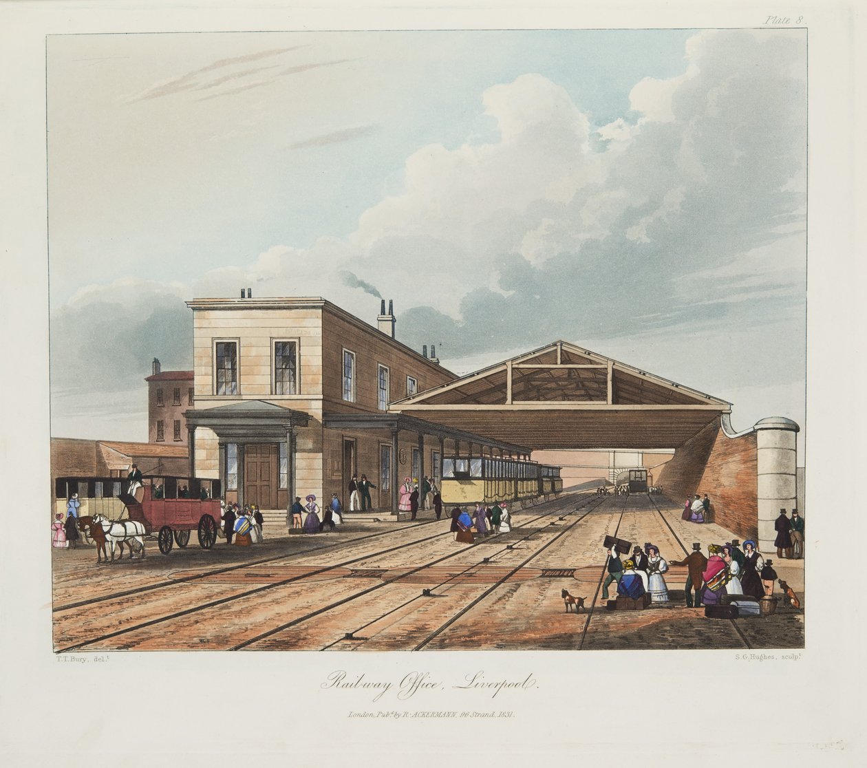 Rautatietoimisto, Liverpool, 1831 (käsinvärinen kaiverrus) tekijältä Thomas Talbot Bury