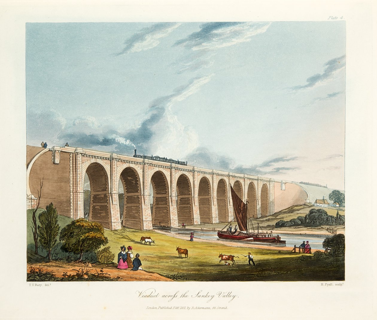 Viadukti Sankey Valleyn poikki, 1831 (käsinvärinen kaiverrus) tekijältä Thomas Talbot Bury