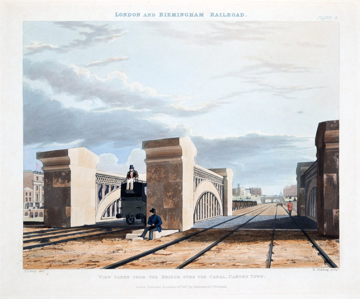 Näkymä otettu kanavan ylittävältä sillalta, Camden Town, 1837 (käsinvärinen kaiverrus) tekijältä Thomas Talbot Bury