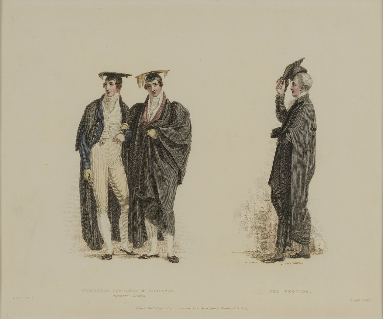 Gentleman Commoner und Nobleman with Pro Proctor, kaiverrettu J. Agar, julkaistu R. Ackermannin 