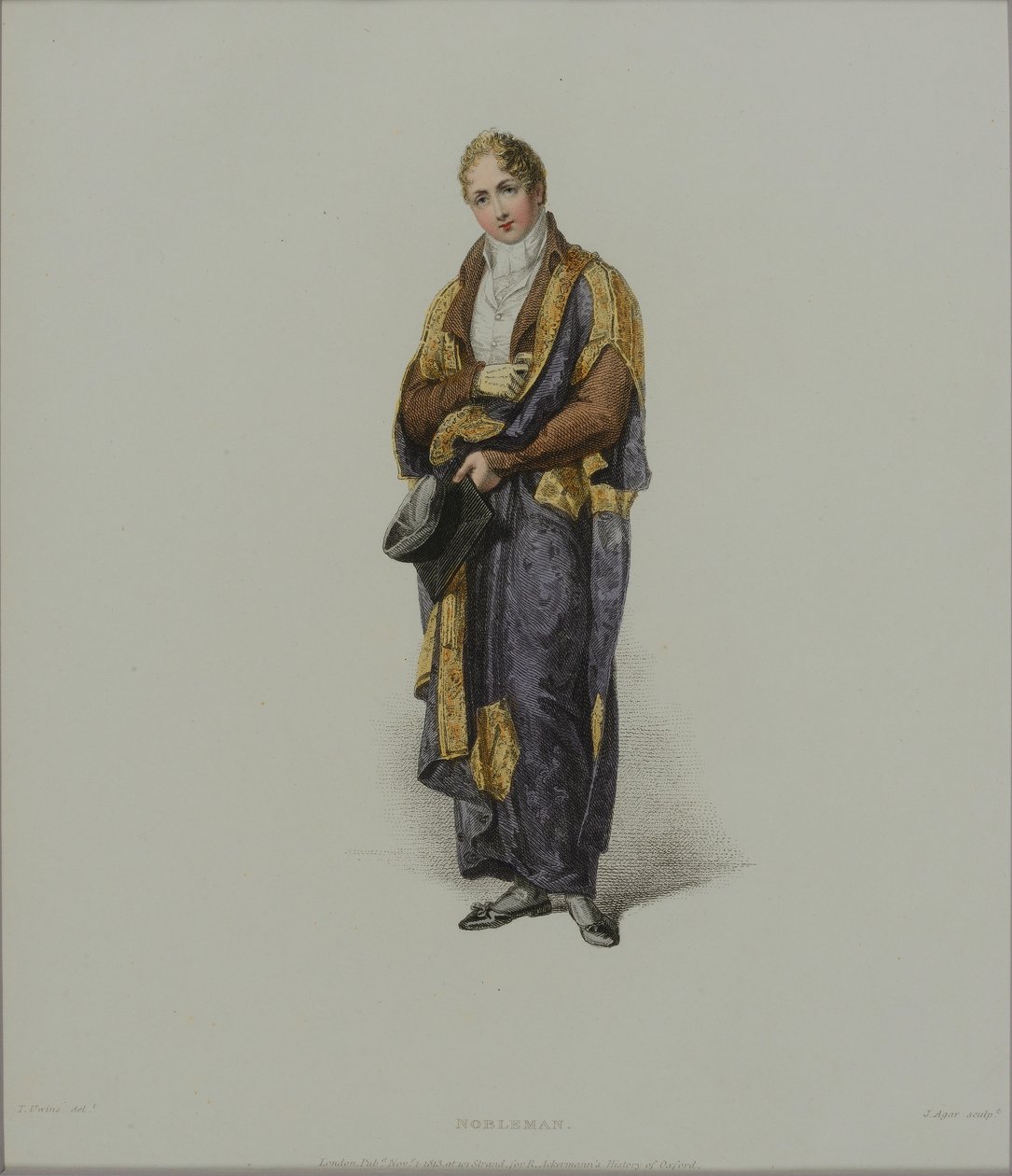 Nobleman, kaivertanut J. Agar, julkaistu vuonna 1813 R. Ackermannin Oxfordin historiaa varten (käsinvärinen kaiverrus) tekijältä Thomas Uwins