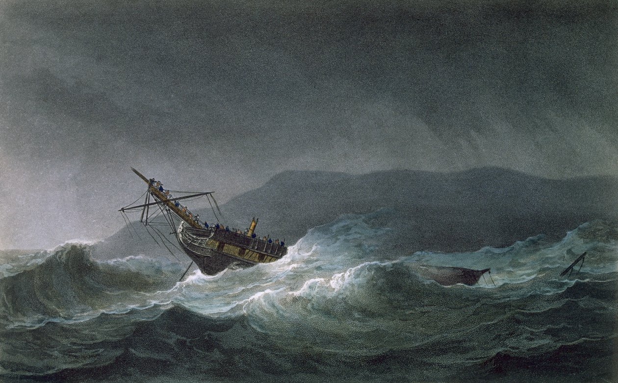 Loss of the Blanche, Abrevackin edustalla, 4. maaliskuuta 1807, kaivertanut T. Sutherland J. Ralfen teokseen "The Naval Chronology of Great Britain", julkaistu 1820 tekijältä Thomas Whitcombe