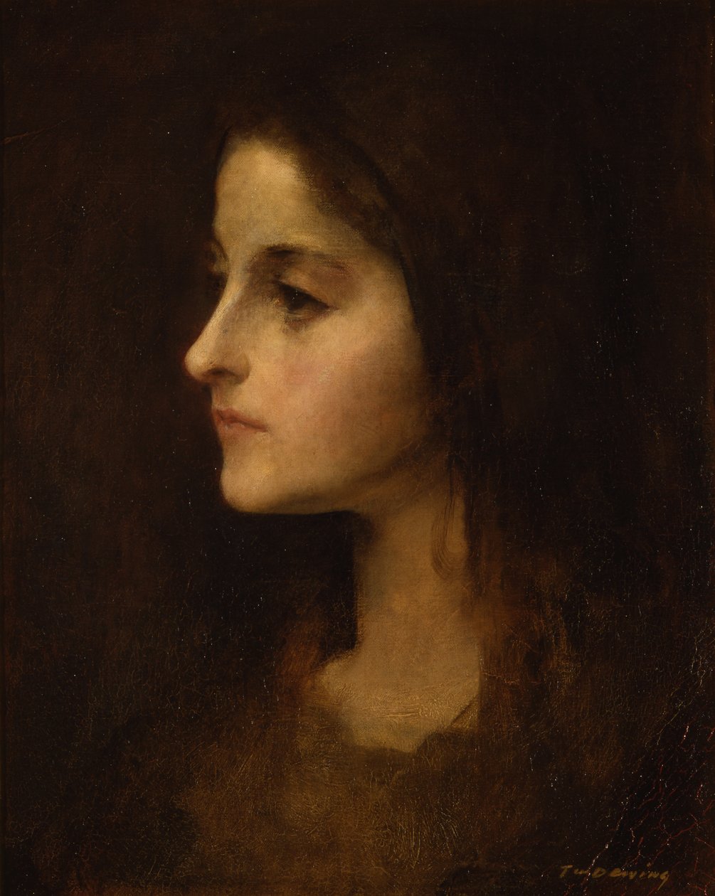 Nuoren tytön muotokuva, n. 1890 tekijältä Thomas Wilmer Dewing