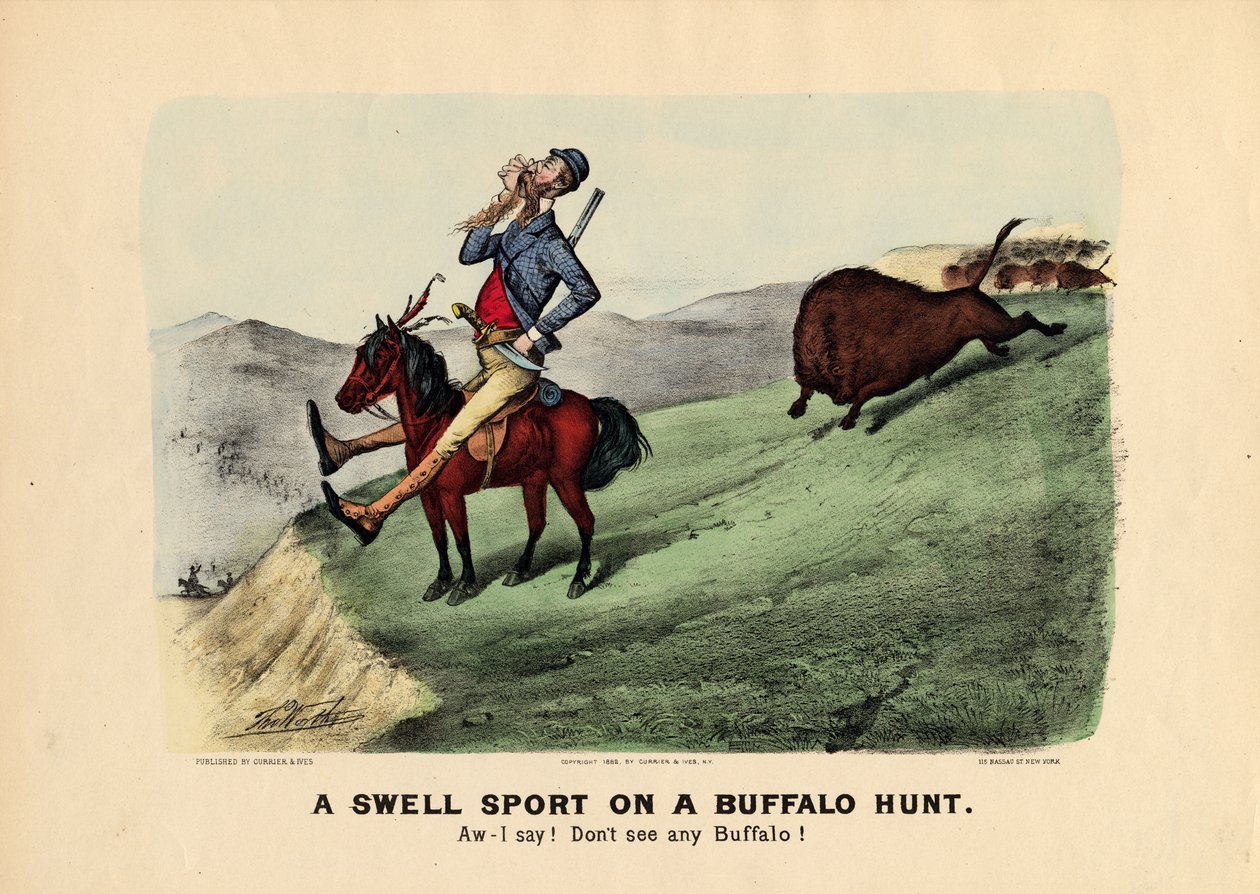 Turvottava urheilulaji puhvelinmetsästyksellä, pubi. Currier und Ives, 1882 tekijältä Thomas Worth