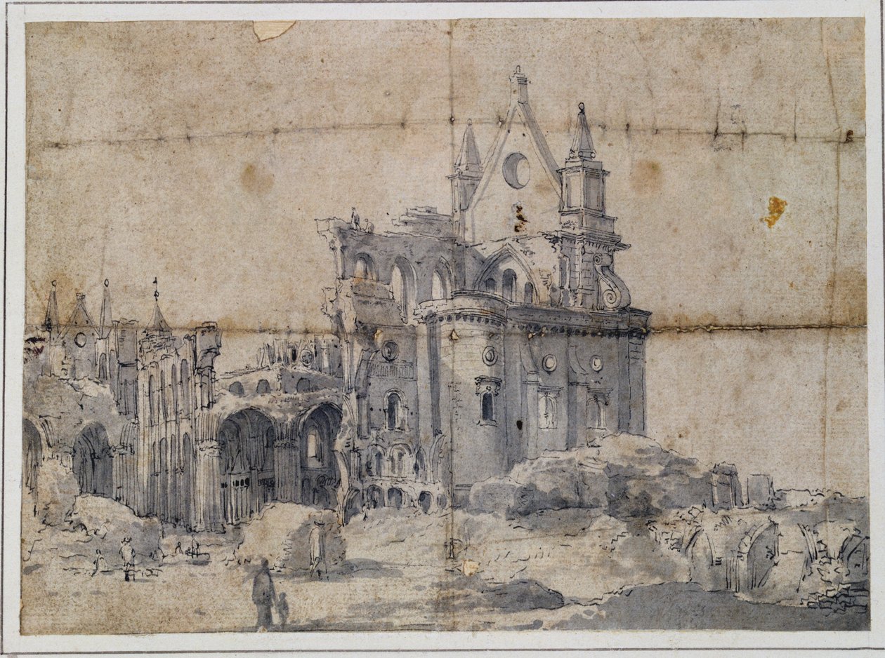 Pyhän Paavalin katedraalin rauniot, n. 1673 (kynä ja muste) tekijältä Thomas Wyck
