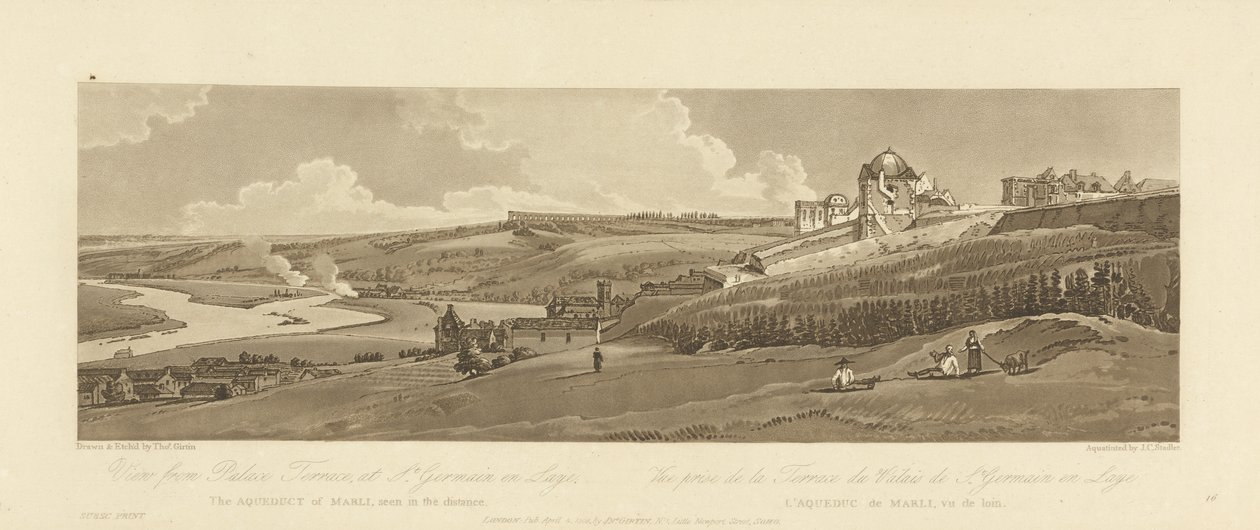 Näkymä Marlyn akveduktille St. Germain en Layen palatsin terassilta, kaiverrus Joseph Constantine Stadler, 1803 (akvatinta) tekijältä Thomas after Girtin