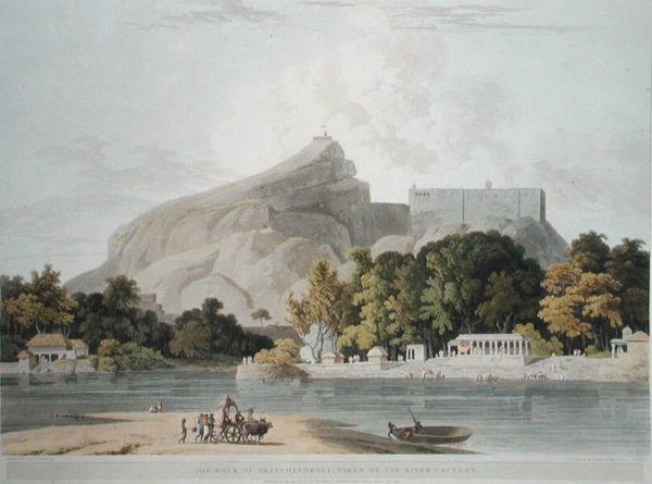 Trichinopolyn kallio, otettu Cauvery-joella, levy 45 teoksesta Oriental Scenery: Twenty Four Views in Hindoostan, kaiverrettu Thomas ja William (1769-1837) Daniell tekijältä Thomas (after) Daniell