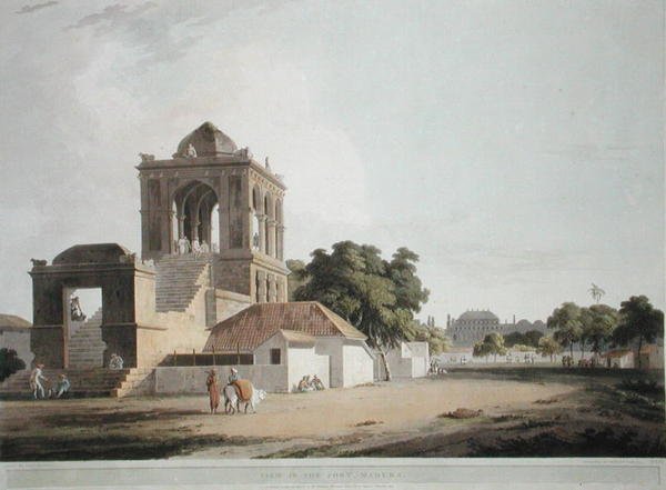 Näkymä Fortissa, Madurassa, levy 40 teoksesta Oriental Scenery: Twenty Four Views in Hindoostan, kaiverrus Thomas ja William (1769-1837) Daniell, julkaistu 1797 (värilitho) tekijältä Thomas (after) Daniell