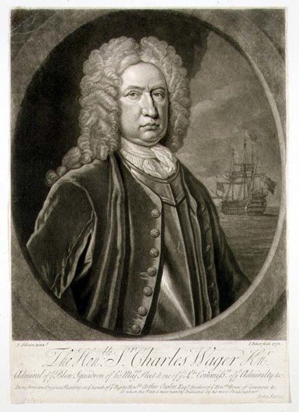 Muotokuva Sir Charles Wagerista (1666-1743), Sinisen lentueen amiraali, kaiverrus John Faber (1684-1756) 1732 (kaiverrus) tekijältä Thomas (after) Gibson