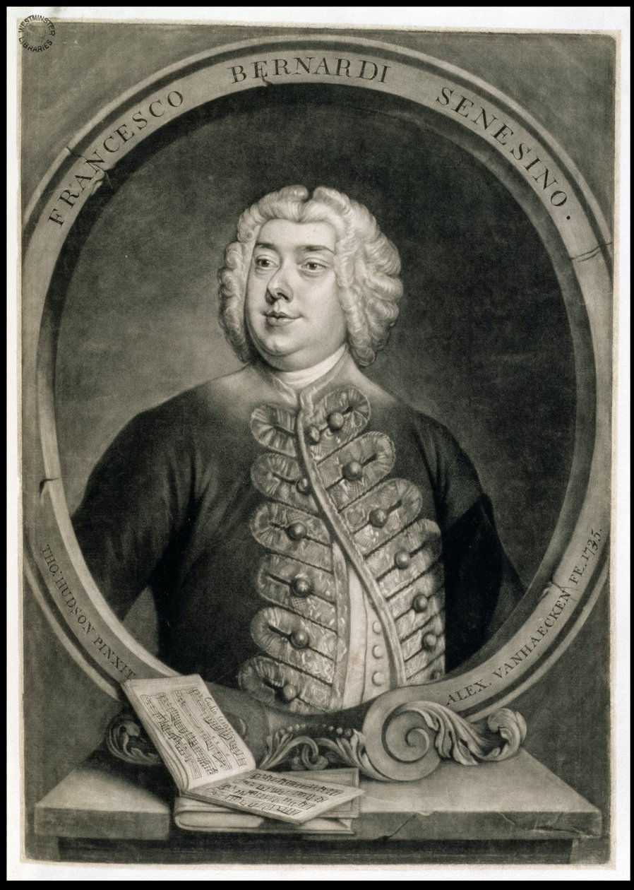 Francesco Bernardi Senesino, kaiverrus Alexander van Haecken (1701-58) tekijältä Thomas (after) Hudson