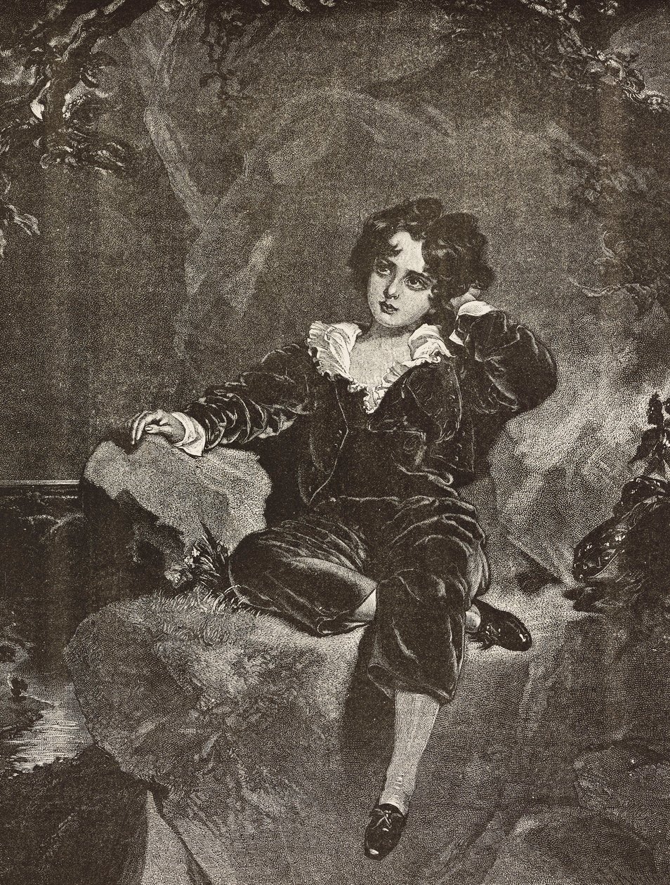 Mestari Lambtonin muotokuva poikana, Charles William Lambton, punainen poika, kaiverrus Thomas Lawrencen maalauksesta L