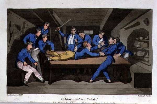 Cobbed - Katso! Katsella! levy John Mitfordin (1782-1831) "The Adventures of Johnny Newcome in the Navy" -kirjoituksesta kaivertanut W. Read tekijältä Thomas (after) Rowlandson