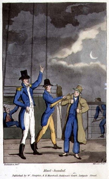 Mastopäällinen levy John Mitfordin (1782-1831) teoksesta The Adventures of Johnny Newcome in the Navy, kaivertanut W. Read tekijältä Thomas (after) Rowlandson