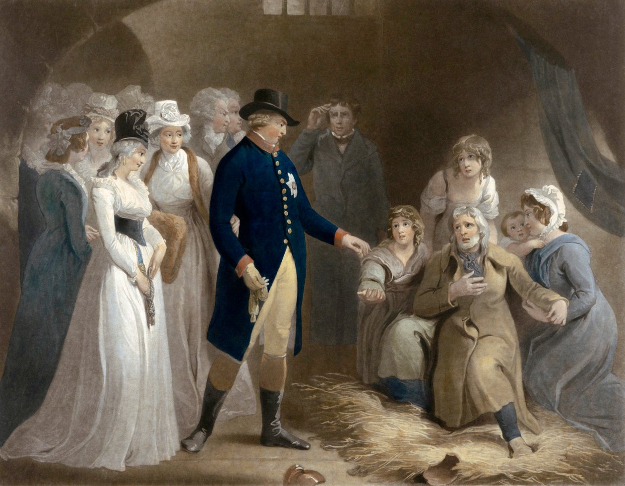 George III vierailee Dorchesterin vankilassa. Kuninkaallinen hyöty. tekijältä Thomas (after) Stothard