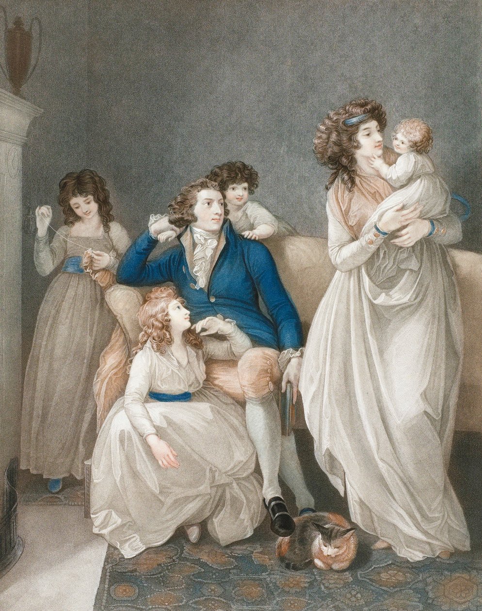 1700-luvun lopun 1800-luvun alussa hyvin toimeentuleva perhekohtaus. tekijältä Thomas (after) Stothard