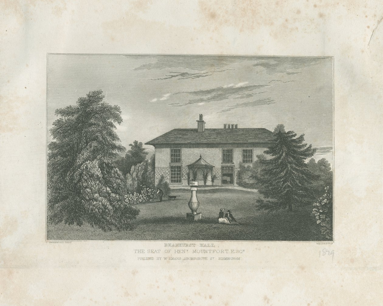 Checkley - Beauhurst Hall: kaiverrus, nd [n. 1820-1830] (vedos) (kuva) tekijältä Thomas (after) Underwood