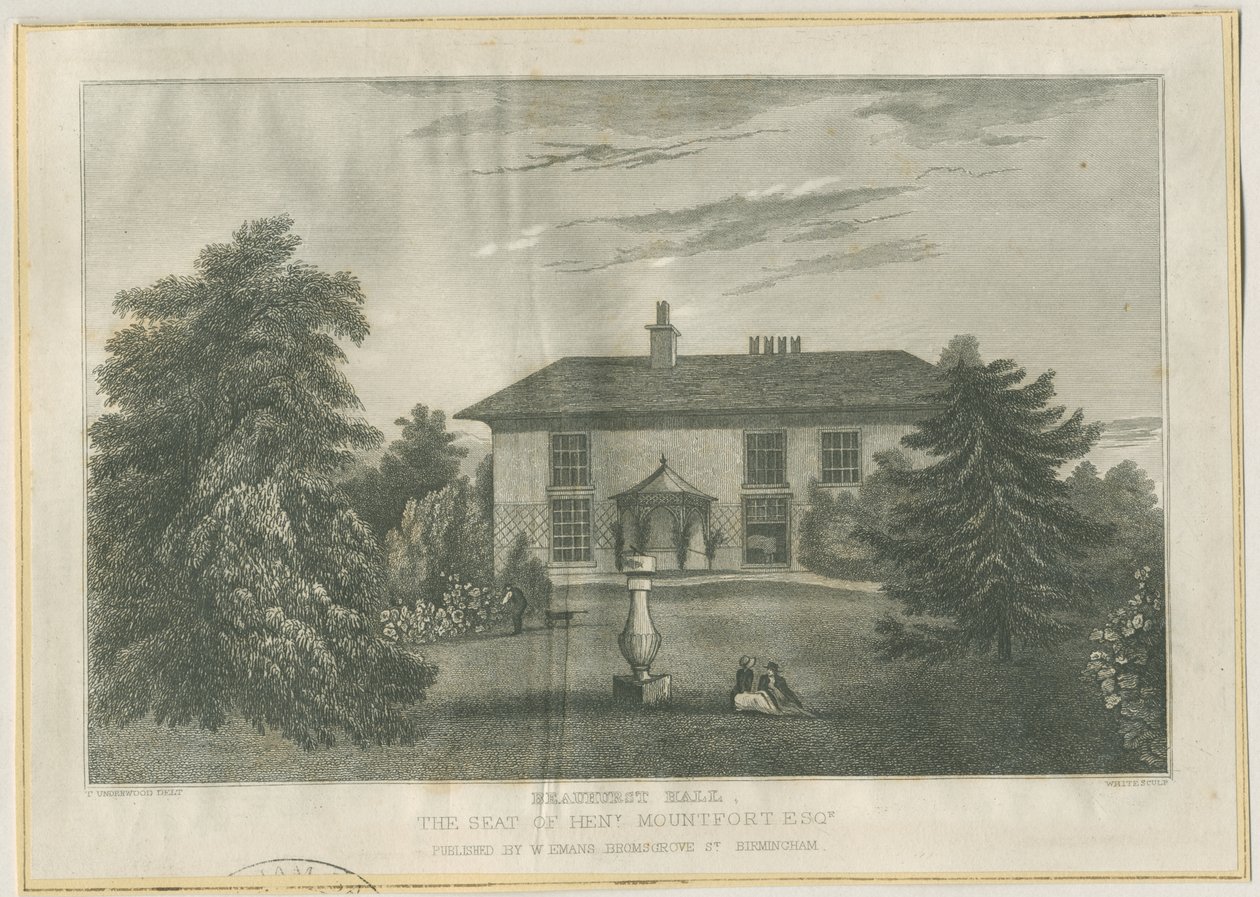 Checkley - Beauhurst Hall: kaiverrus, nd [c 1820-1830] (painettu) tekijältä Thomas (after) Underwood