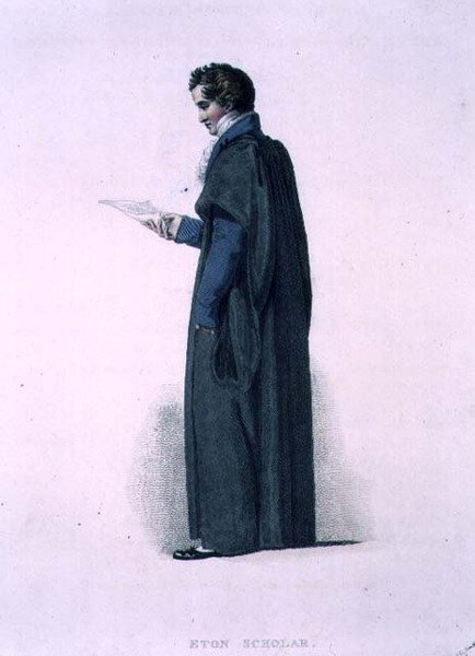 Eton Scholar, julkaisusta "History of Eton College", osa "History of the Colleges", kaiverrettu J. Agar, pub. kirjoittanut R. Ackermann tekijältä Thomas (after) Uwins