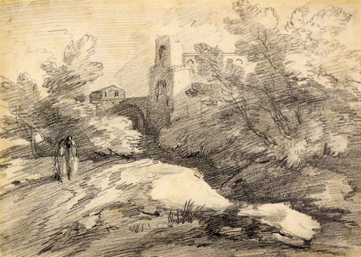 Maisema (lyijykynä) tekijältä Thomas (attr. to) Gainsborough