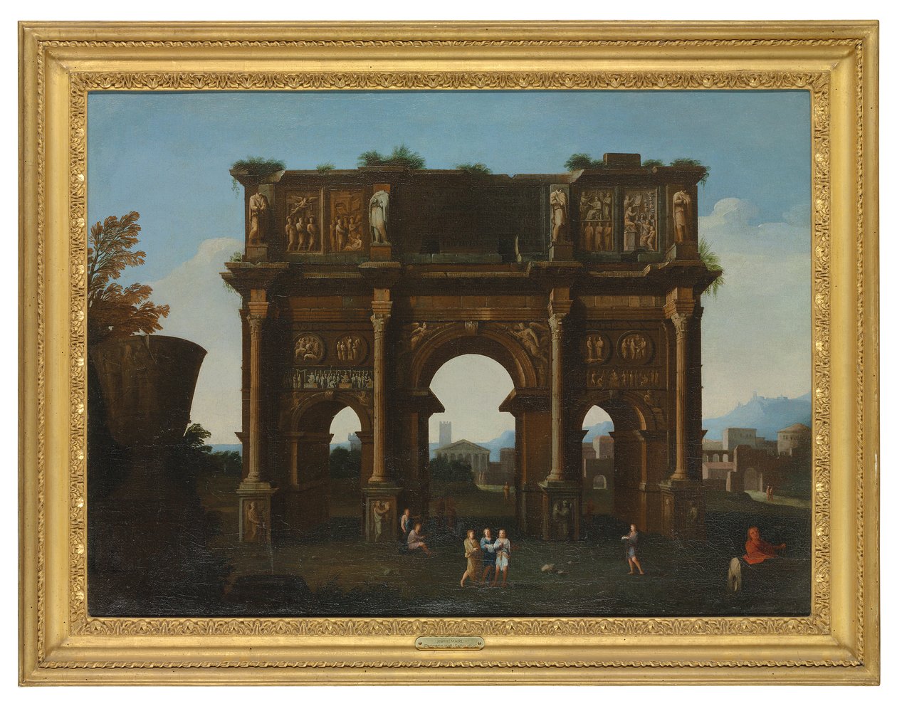 Arkkitehtoninen capriccio Konstantinuksen kaaren kanssa (öljy kankaalle) tekijältä Thomas (circle of) Blanchet