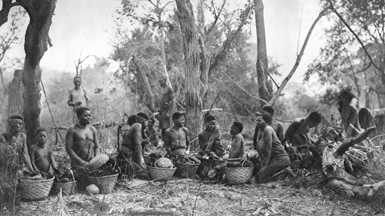 Alkuperäisnaiset virtahevon lihakoreilla, Karoo, Etelä-Afrikka, 1924 1927 tekijältä Thomas A. Glover