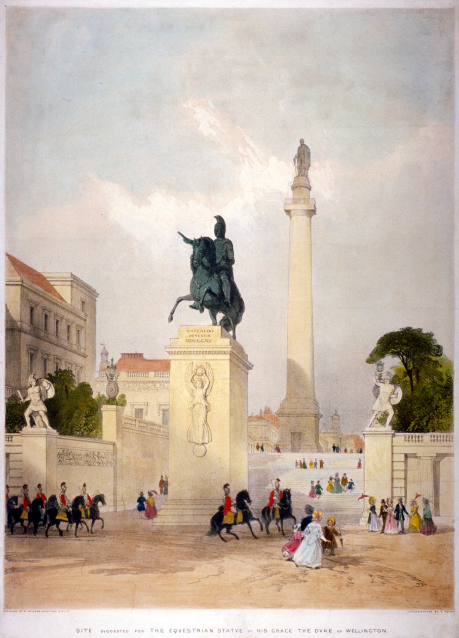 Mall ja Waterloo Place, Westminster, Lontoo, vuosi 1845 tekijältä Thomas Allom