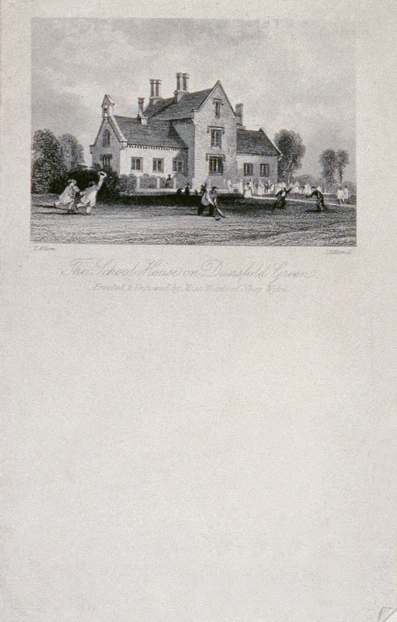 Koulutalo Dunsfold Greenissä, Surrey, 1850 (teräsviivakaiverrus) tekijältä Thomas Allom