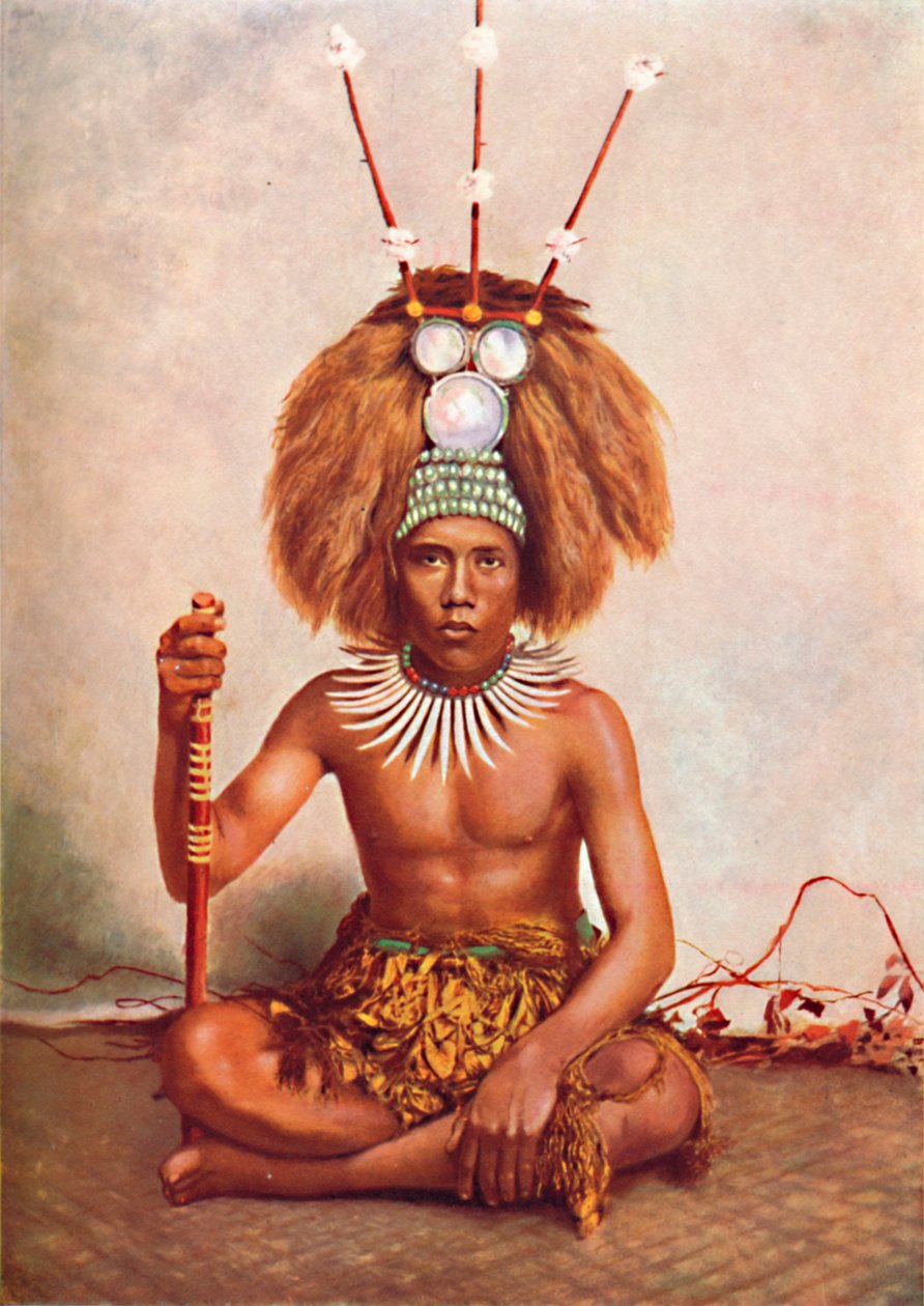Samoalainen päällikkö täydessä seremonia-asussa, 1902 tekijältä Thomas Andrew