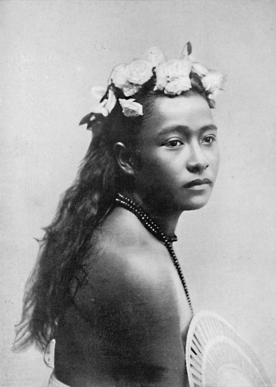 Samoalainen tyttö hibiscus-kukkineen, 1902 tekijältä Thomas Andrew