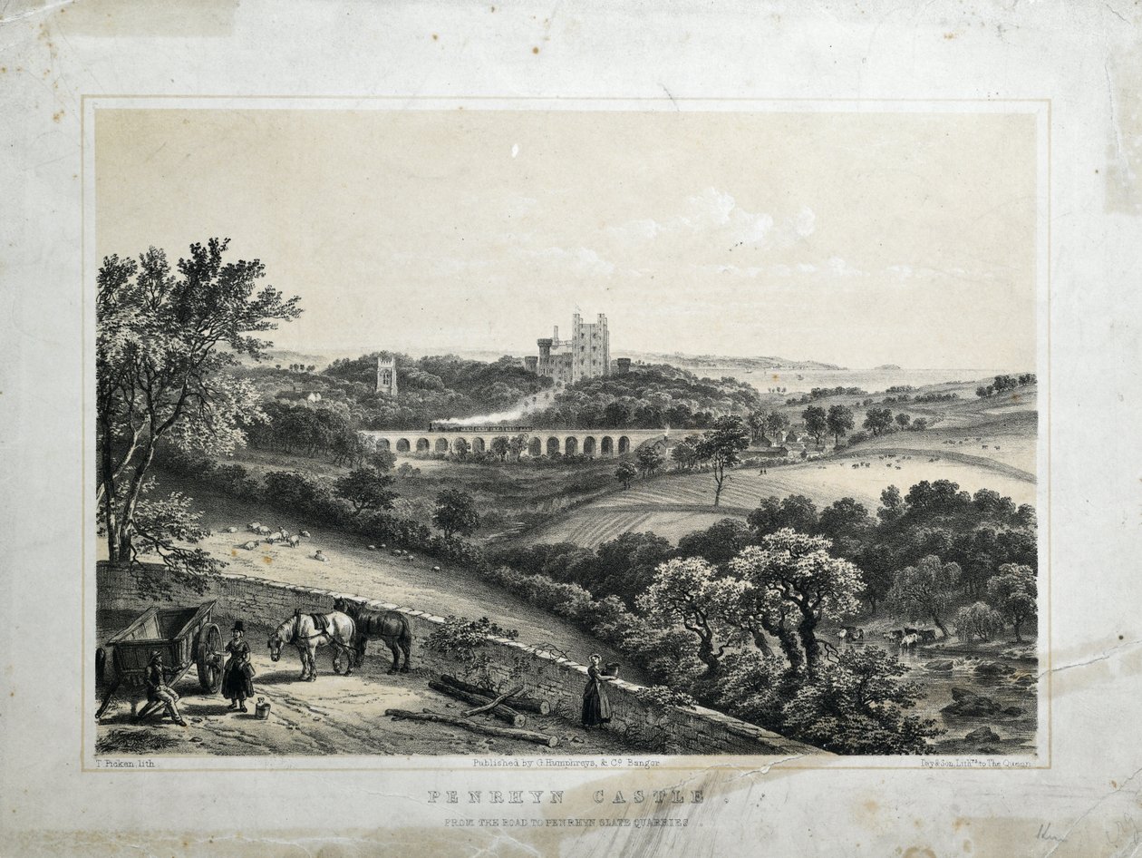 Penrhynin linna, n. 1850 (värillinen litografia paperille) tekijältä Thomas Ashburton Picken