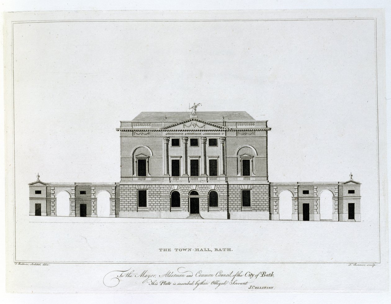 Kaupungintalo, Bath, kaiverrettu T. Bonnorin toimesta. tekijältä Thomas Baldwin