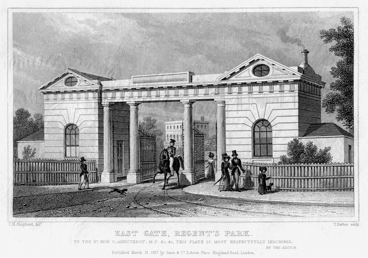 East Gate, Regents Park, Lontoo, 1827. tekijältä Thomas Barber