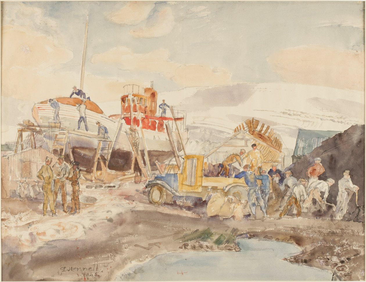 Coaling, North Quay, Akureyri, Islanti (akvarelli paperille) tekijältä Thomas Barclay Hennell