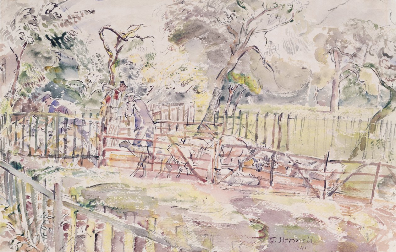 Lampaiden kastaminen, New Street, Ridley, 1941 tekijältä Thomas Barclay Hennell