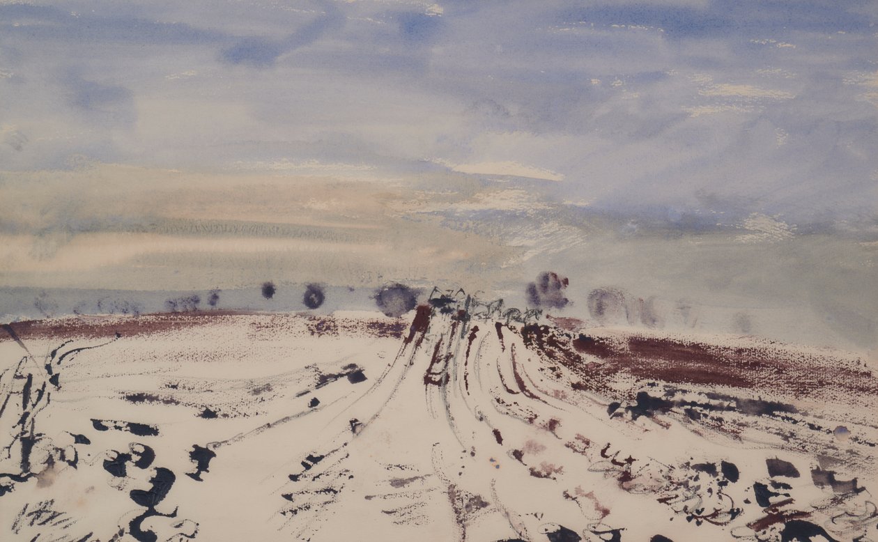 Maatilarata lumessa, 1900-luku (akvarelli) tekijältä Thomas Barclay Hennell