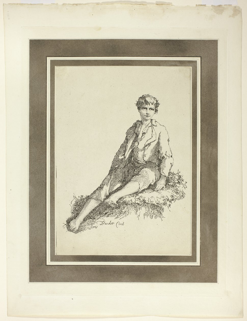 Young Boy Seated, Specimens of Polyautography -lehden ensimmäisestä numerosta tekijältä Thomas Barker