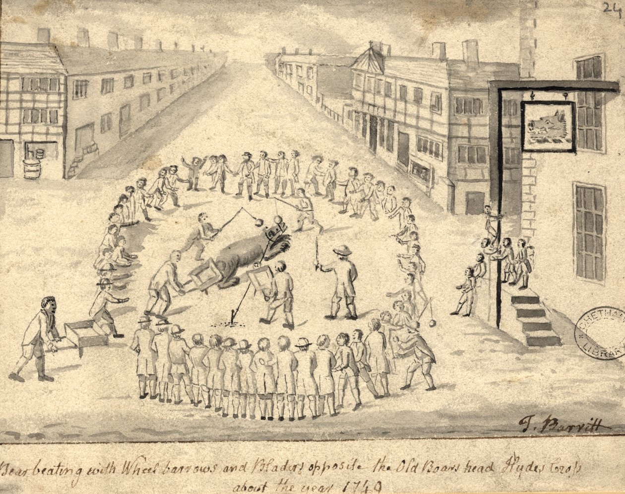 Karhun syötti, Manchester, 1819 (tussi ja tussi ja pesu paperille) tekijältä Thomas Barritt