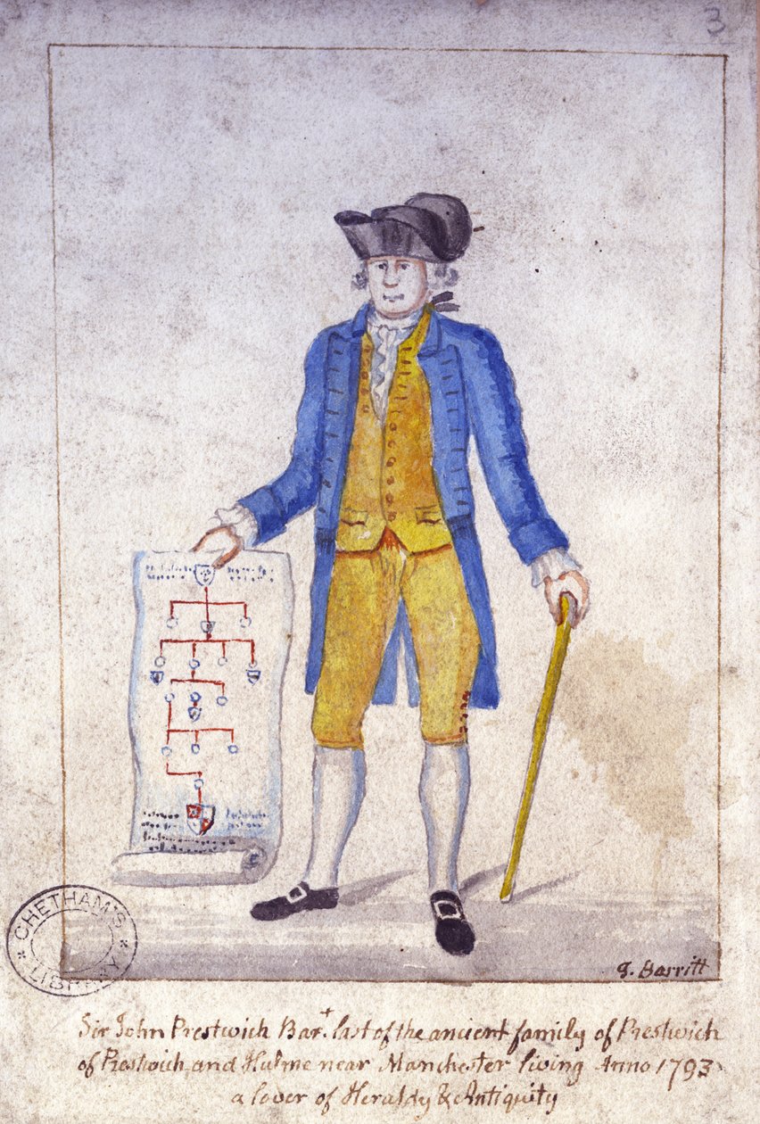 Sir John Prestwich, n. 1793 (kynä ja muste ja wc paperilla) tekijältä Thomas Barritt