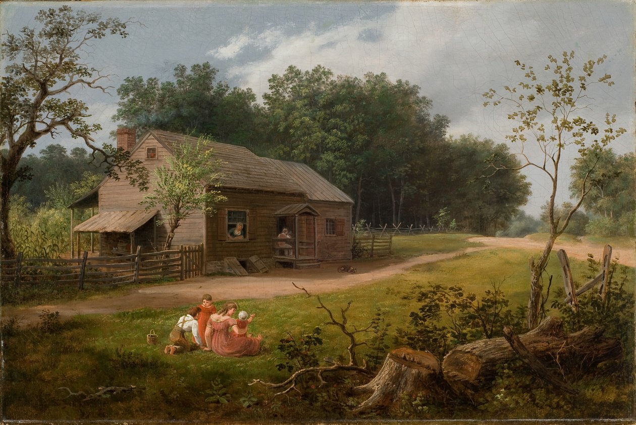 Mökki, jossa lapset leikkivät 1834 (Öljy kankaalle) tekijältä Thomas Birch