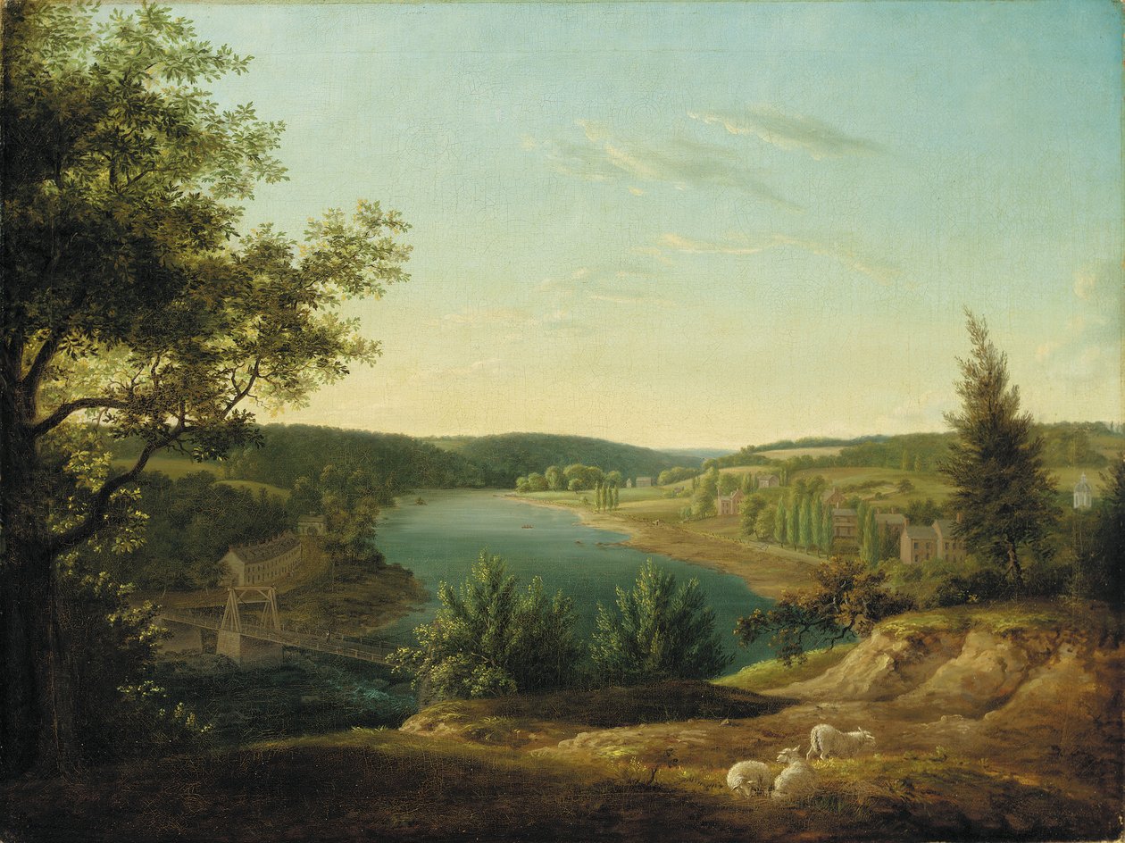 Näkymä ketjusillalle ja Schuylkillin putouksille, viiden mailin päässä Philadelphiasta tekijältä Thomas Birch