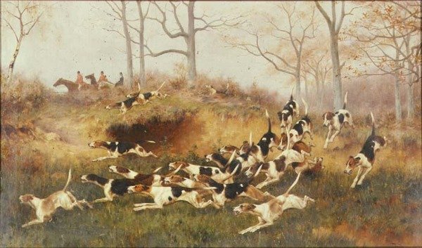 Täydessä huudossa, noin 1880 (öljy kankaalle). tekijältä Thomas Blinks