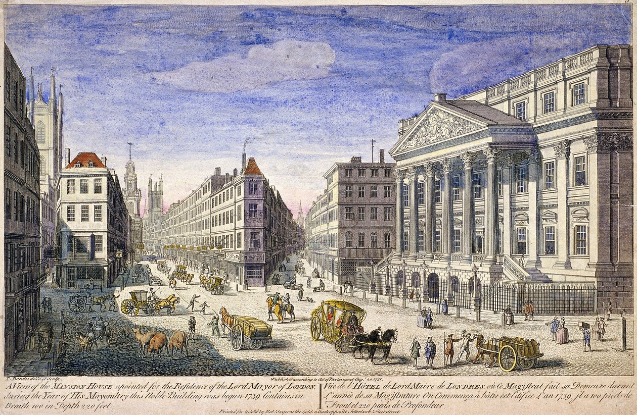Mansion Housen ulkopuoli, Lontoo, 1751 tekijältä Thomas Bowles